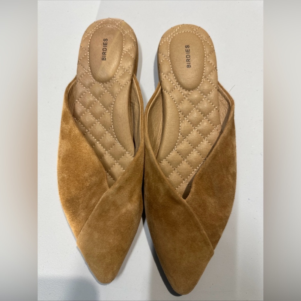BIRDIES The Swan Suede Mule Pointed-Toe in Golden Oak Suede 8.5